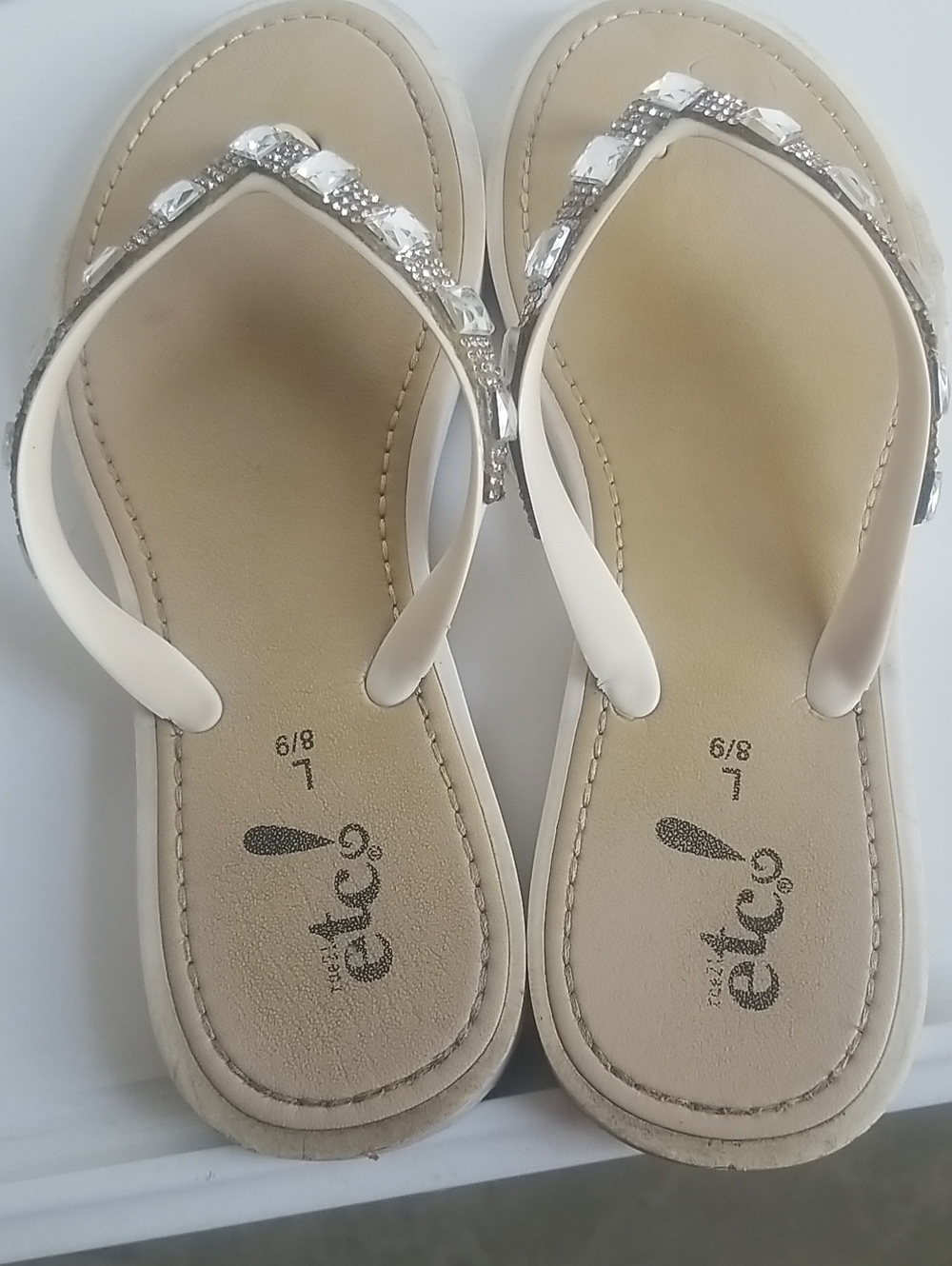 Beige Gem-Embellished Women's Flip Flop Sandals